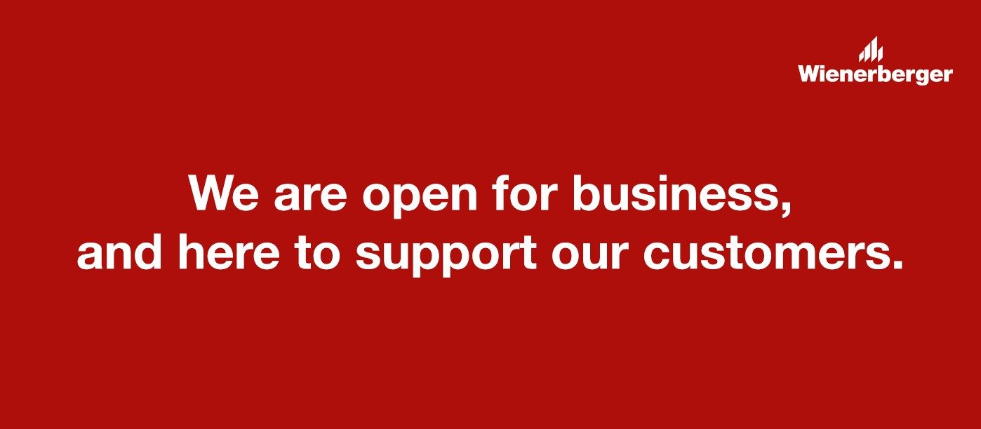 A website banner for Wienerberger UK to inform customers Open for Business.
