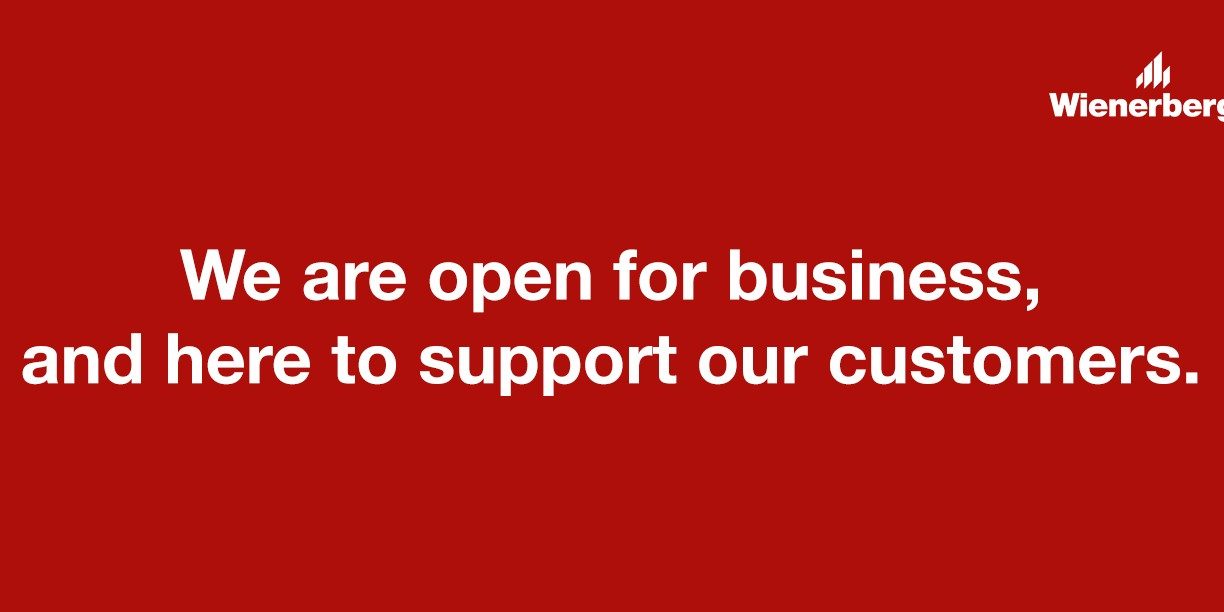 A website banner for Wienerberger UK to inform customers  Open for Business.