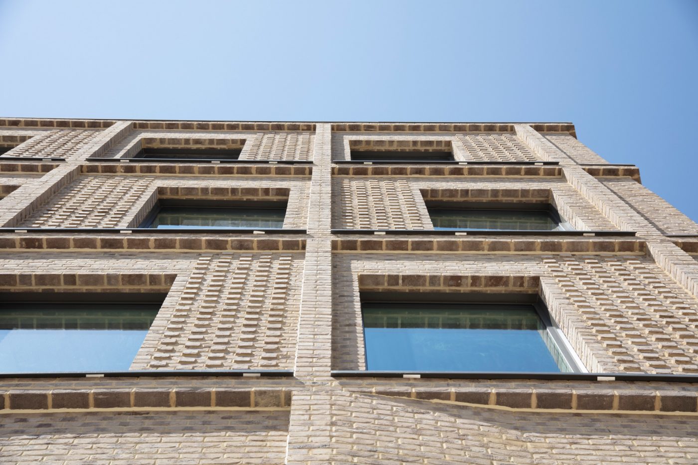 Detail brickwork on the side of a large office building