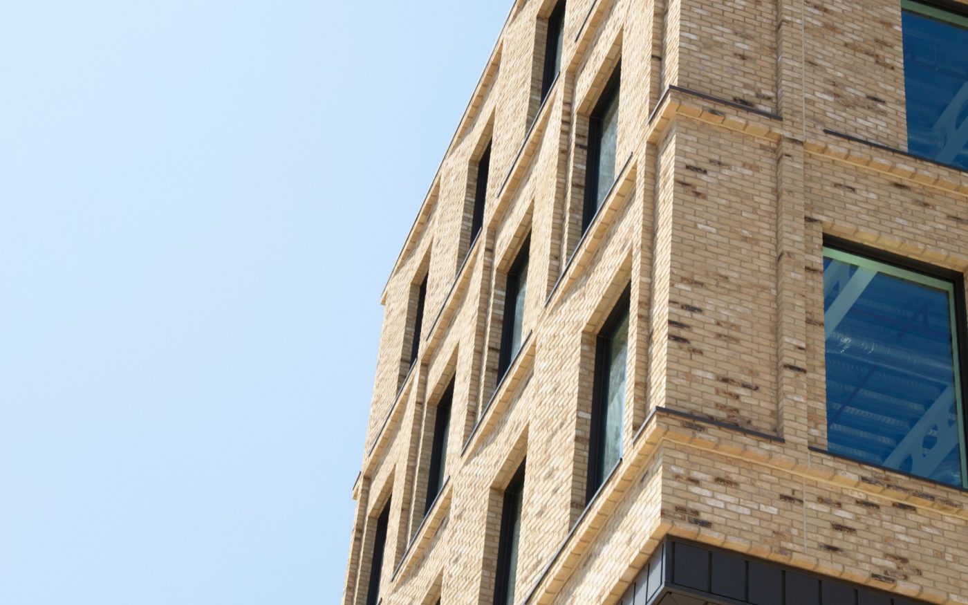 Corner of the new buff brick office space complex