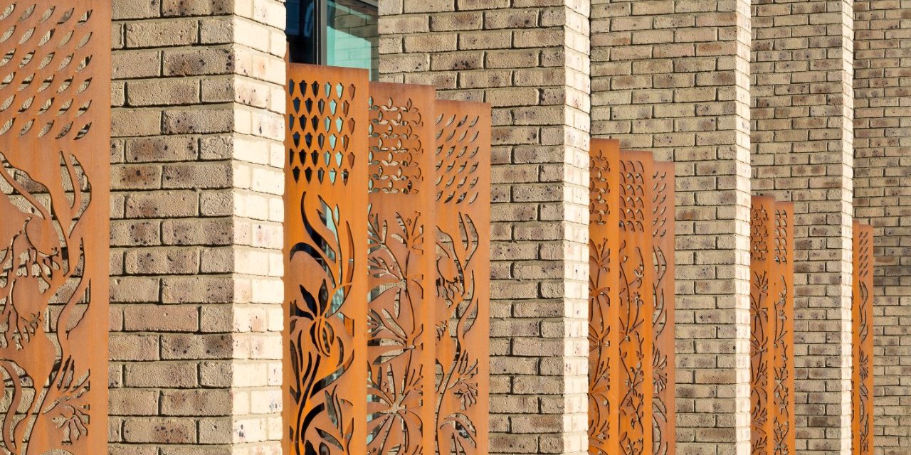 Detail of brick columns on Shields Centre building