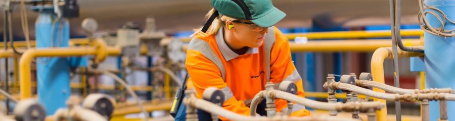 Female engineer working on kiln heating system at Wienerberger factory