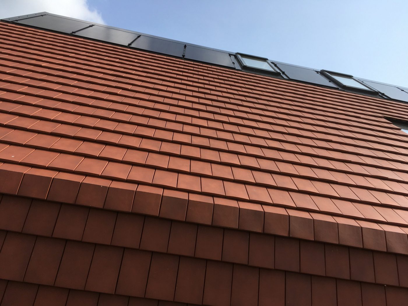 Close up of red roof tiles