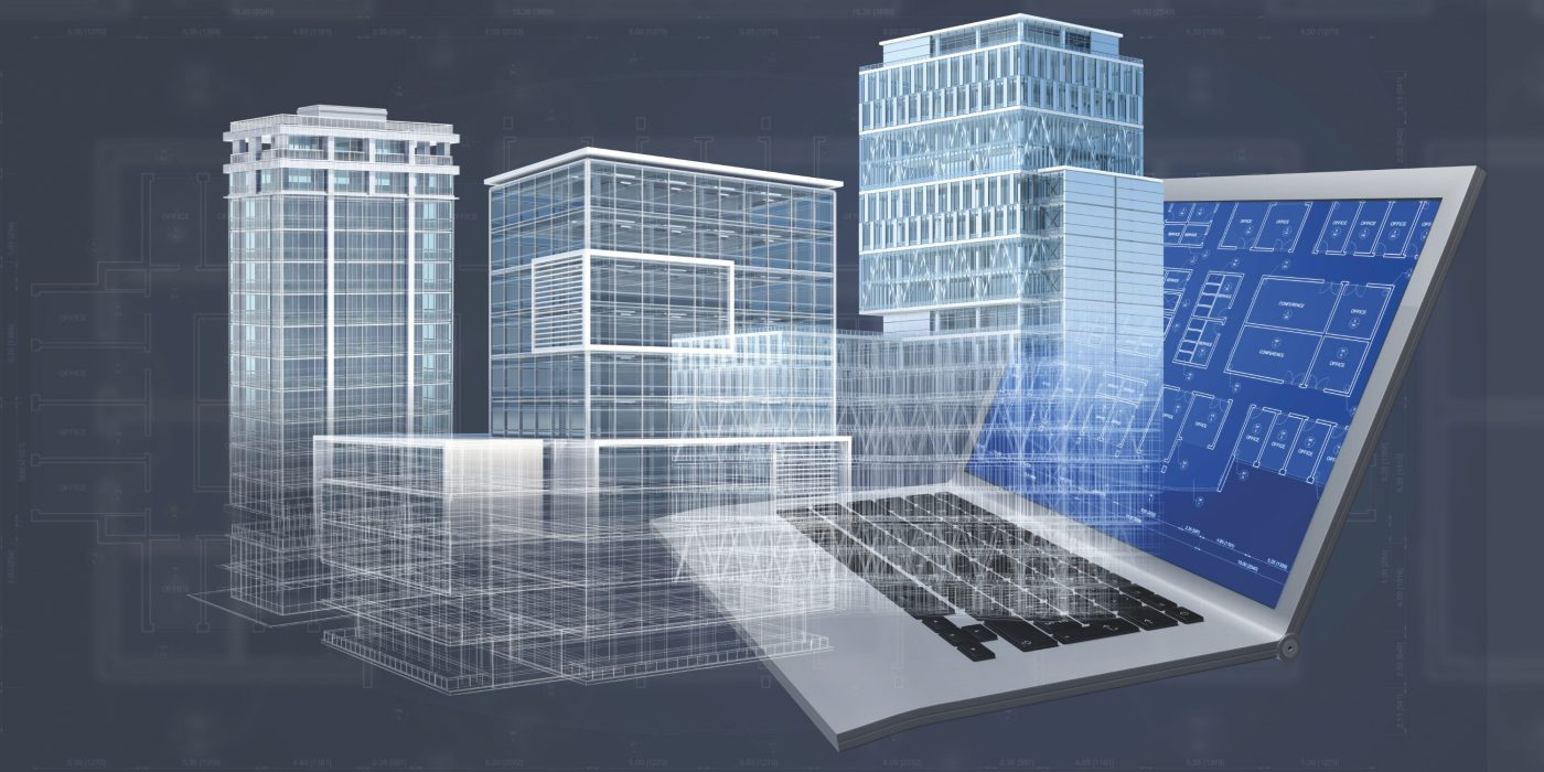 Office buildings Laptop CAD 3D Rendering