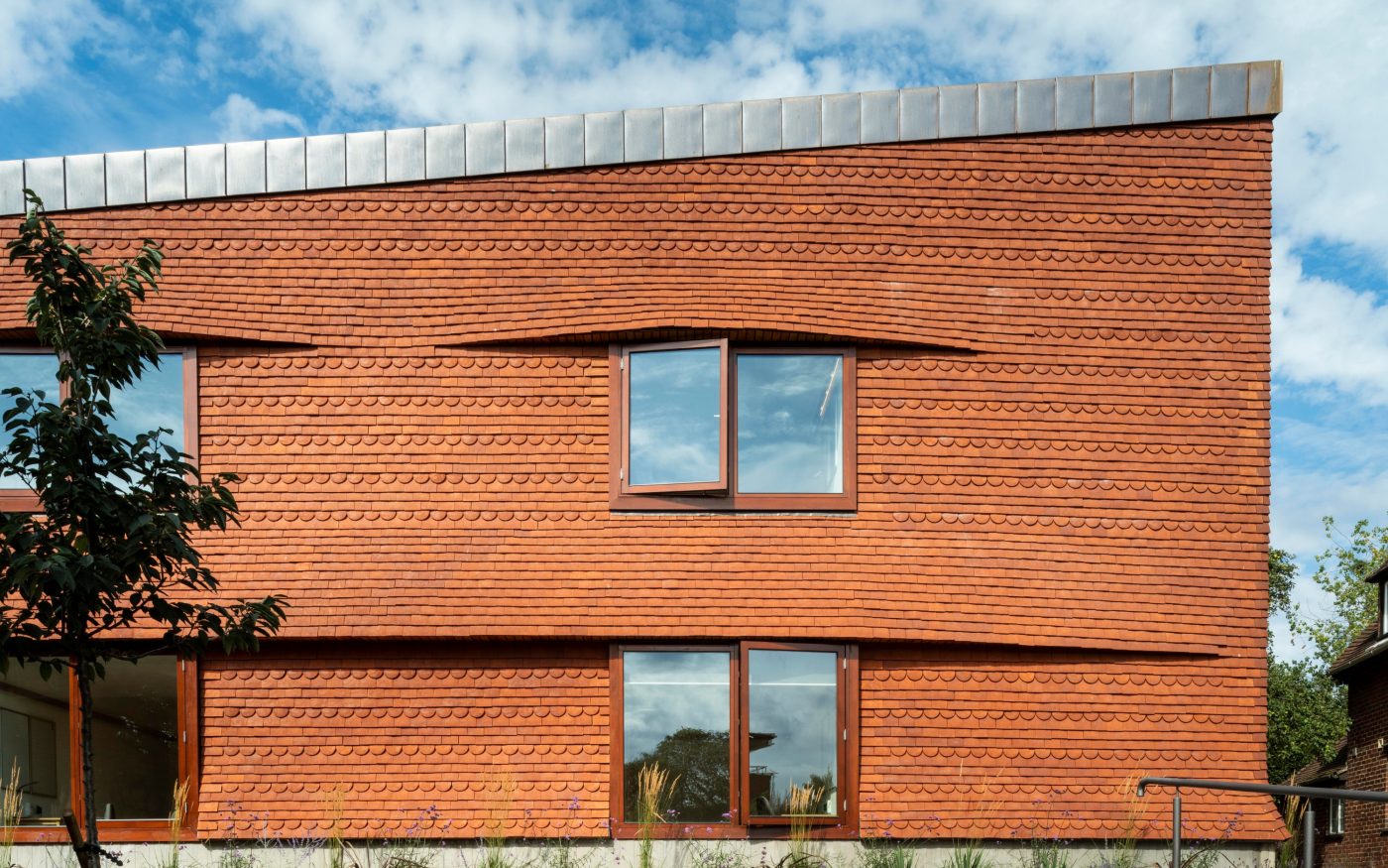 Keymer Churchill Red tiles on building exterior