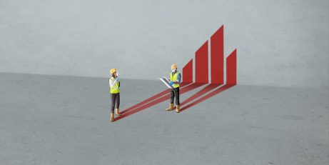 Illustration of two tradespeople in protective gear with Wienerberger logo in background