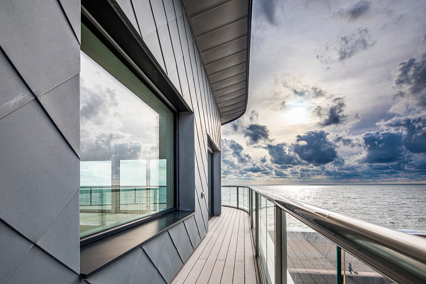 Ocean view from modern balcony