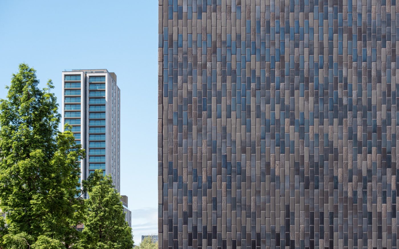 Corium brick tile facade on modern apartment building