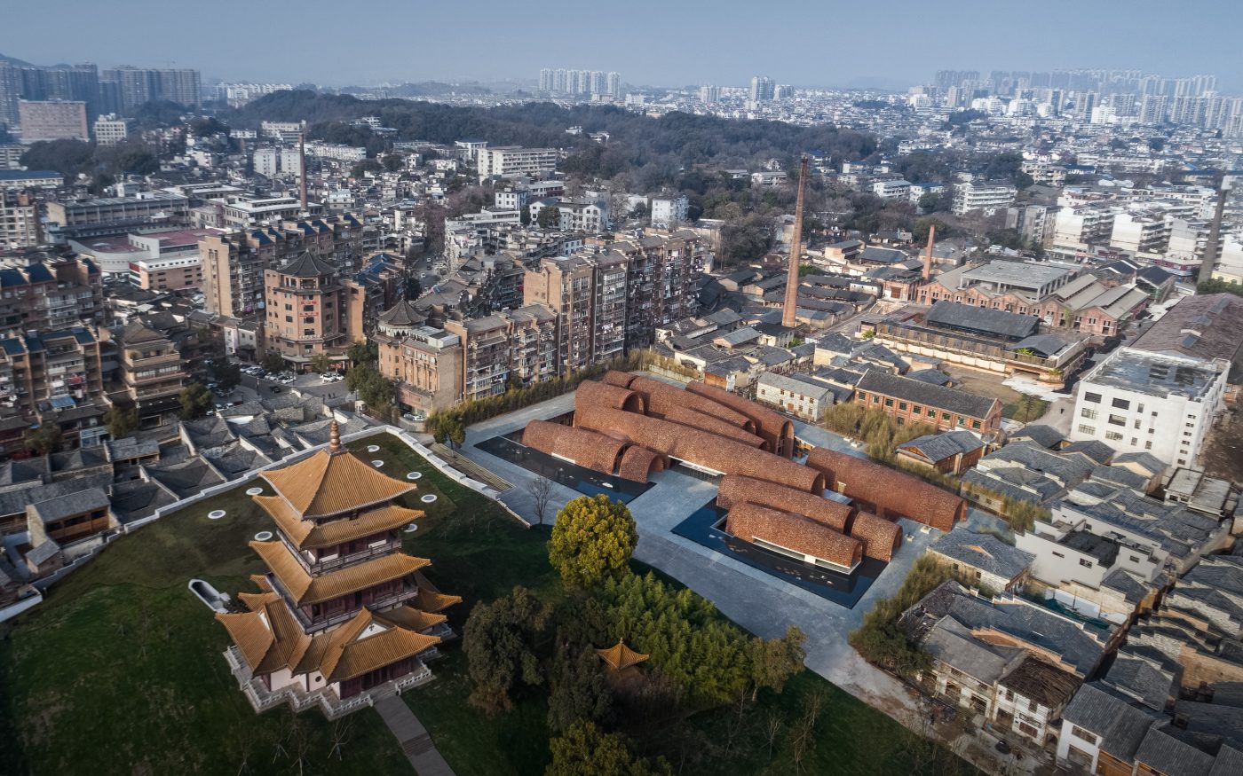 Aerial view of Jingdezhen Imperial Kiln Museum, next to historic Ming dynasty kiln site