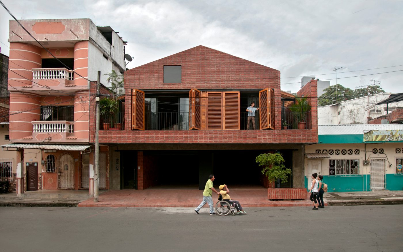 Streetview of modern brick building in Babahoyo, Ecuador