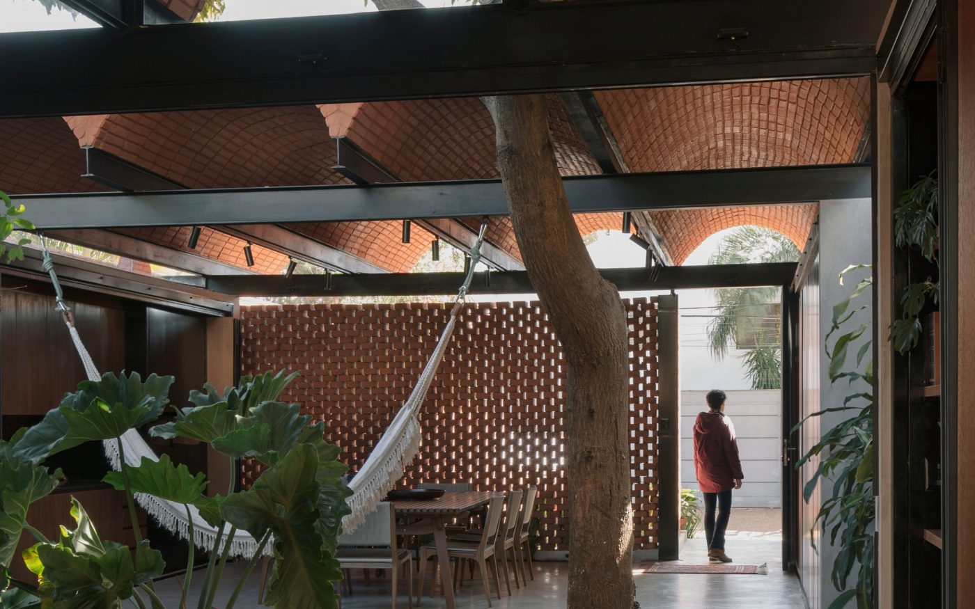 Hammock hanging in courtyard