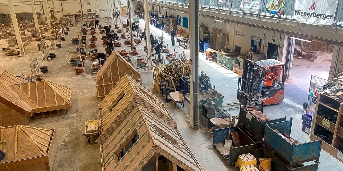 View of Leeds Building College training area with practice roofing activities