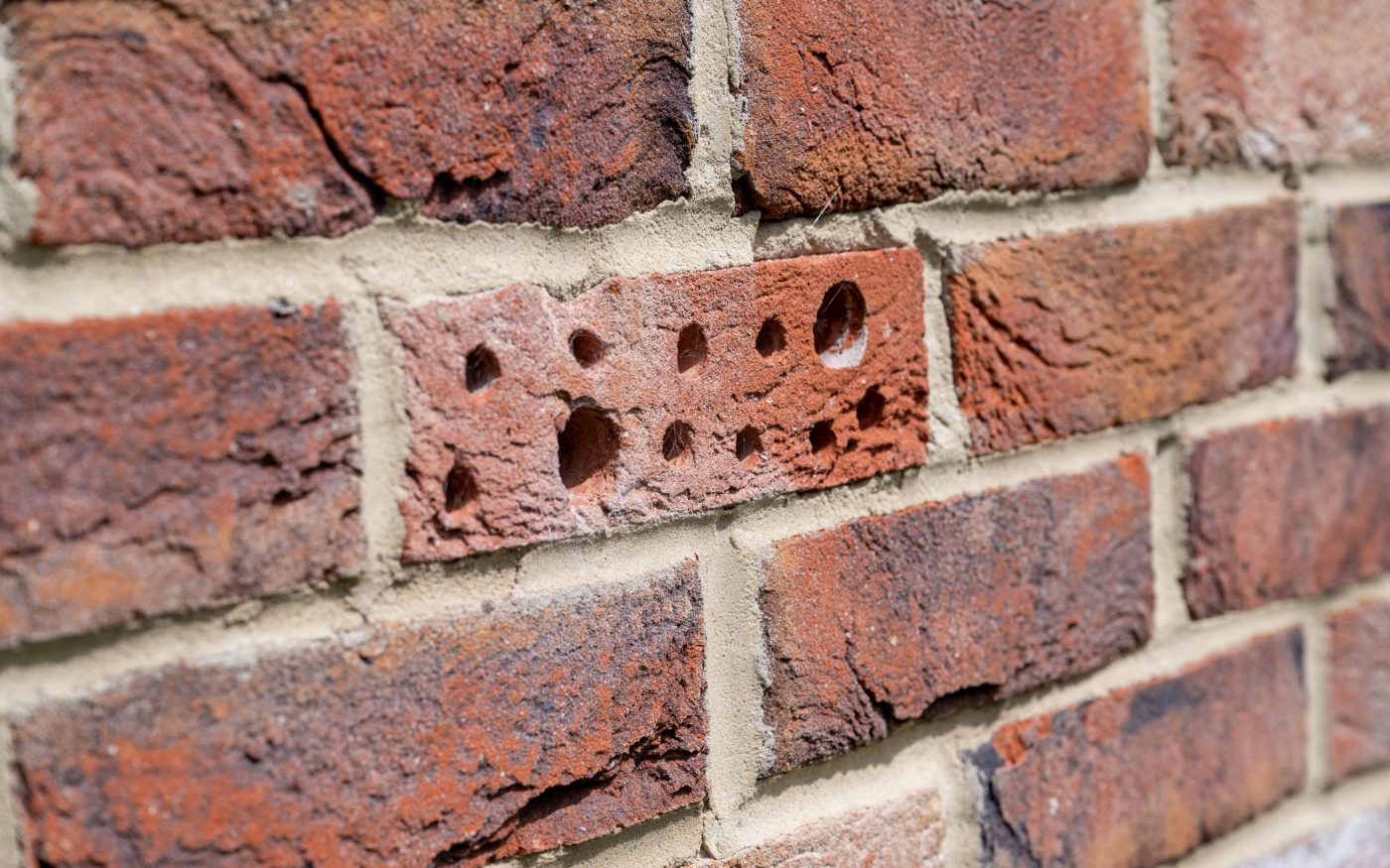 Bee brick with holes built into a wall