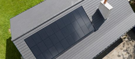 Aerial view of in-roof solar array