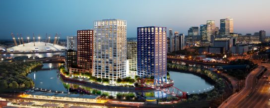 Red, white and blue high-rise buildings in London
