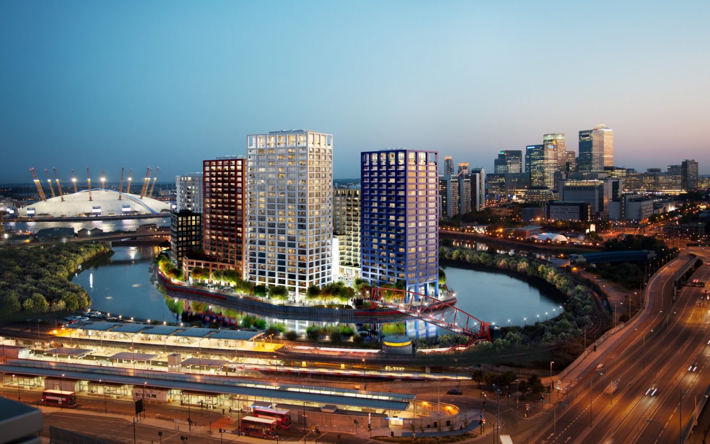 Coloured glazed brick high-rise buildings in London