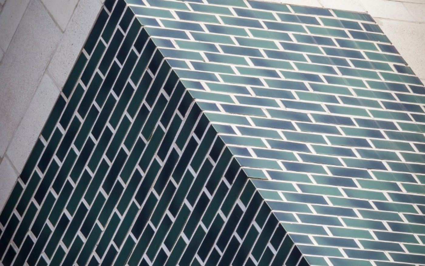 Corner of glazed brick building