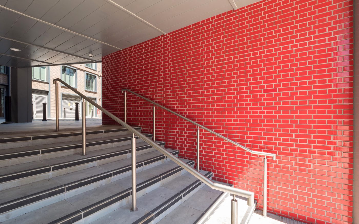 Red glazed brick walkway at Yotel, Clerkenwell