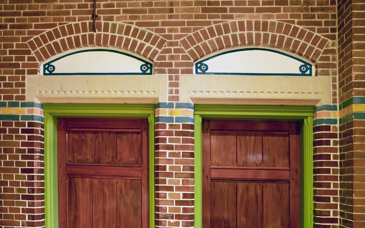 Brown glazed brick interior archway