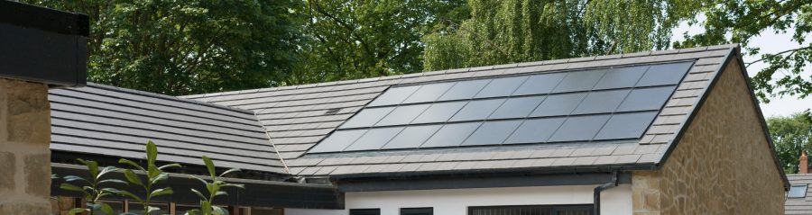 In-roof solar array on modern bungalow