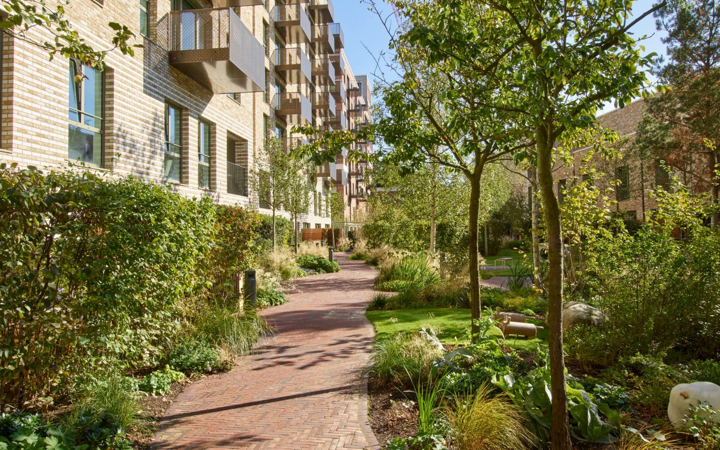 Clay paved path in inner city park