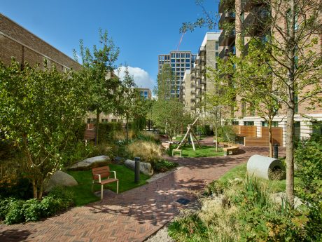 Clay paved path at South Gardens, Elephant Park