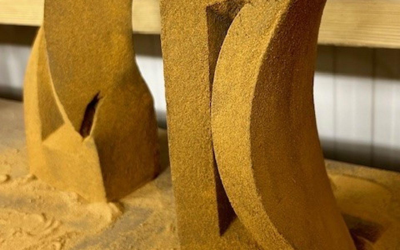 Misshaped yellow brick sculptures