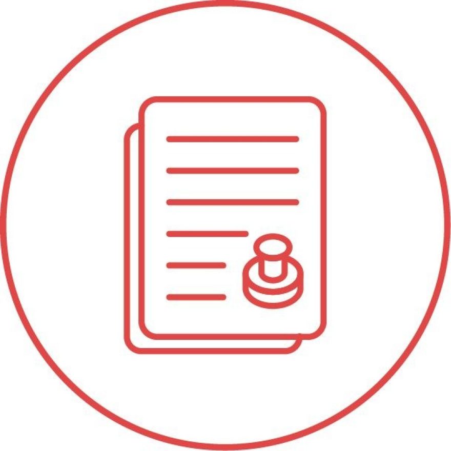 Red line icon of a contract