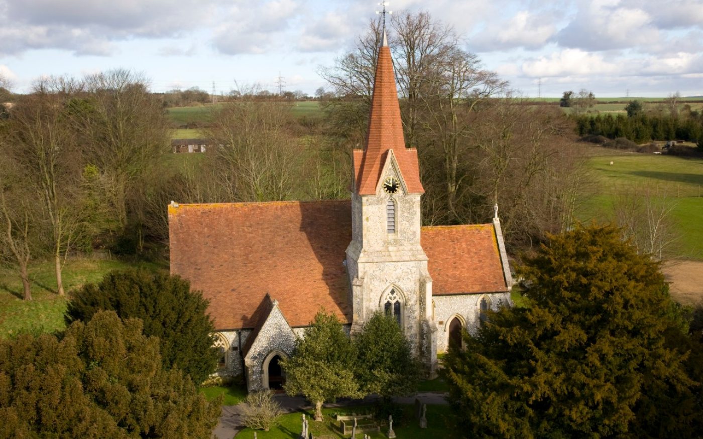Beautiful Gothic-style church in rural landscape