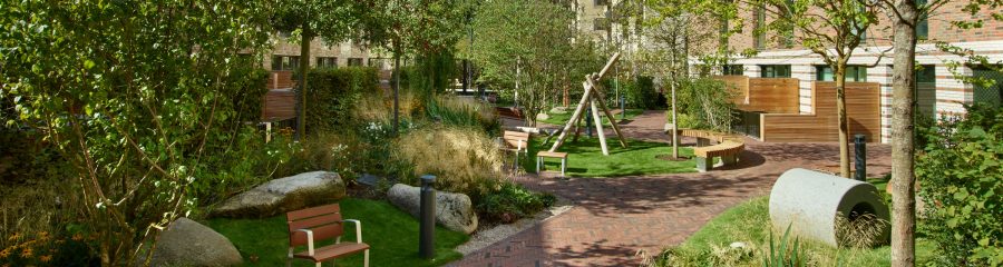 Lovely green environment in the courtyard of an apartment complex