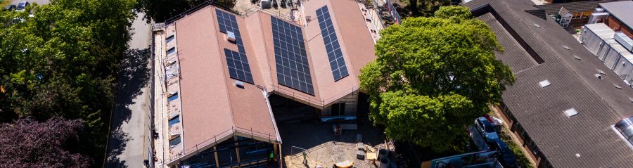 Bird eye view of newly constructed roof on Rob Burrows Centre for MND