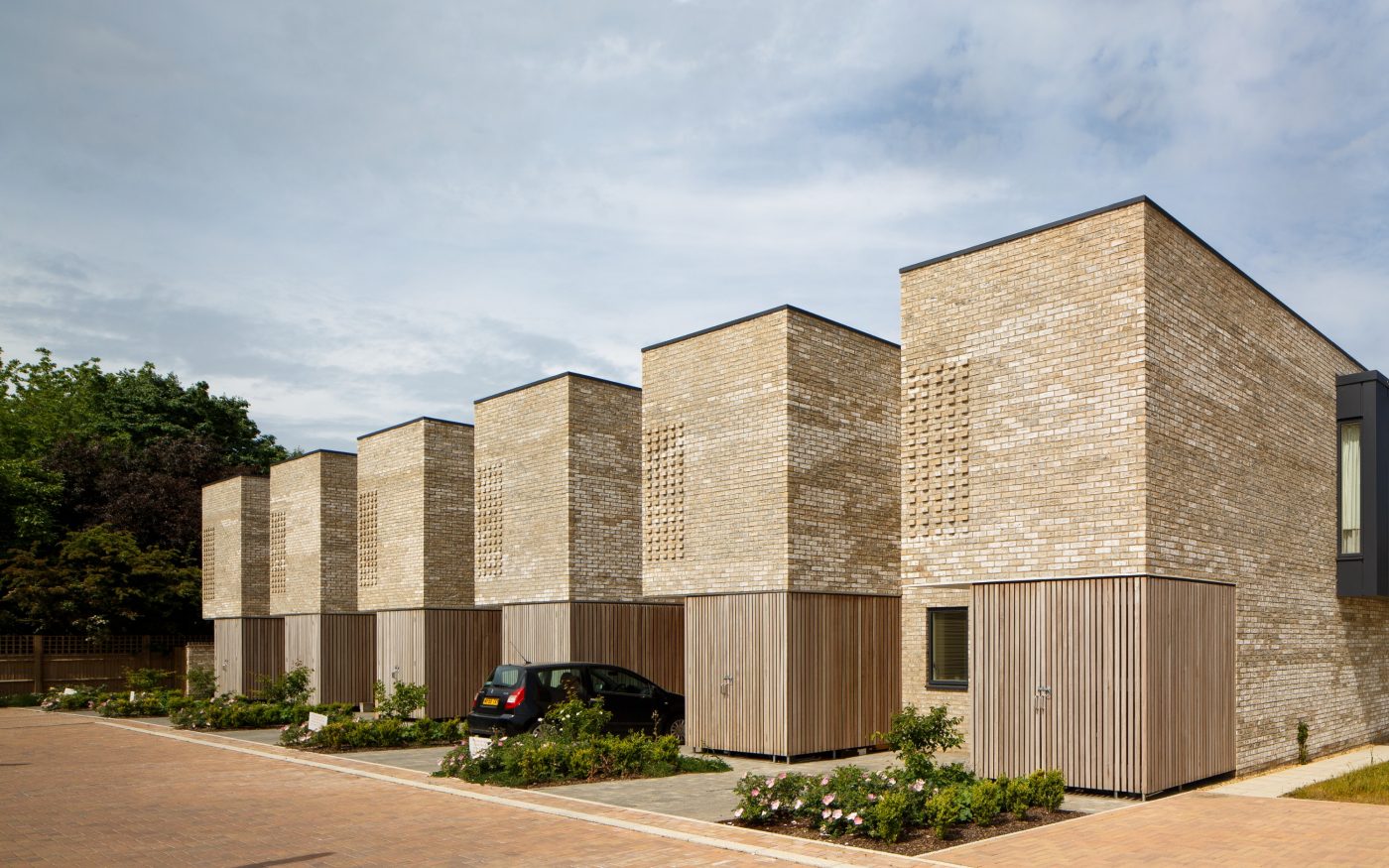 Back view of Seven Acres sustainable housing development terraced houses
