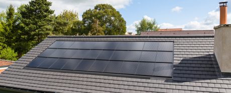 In-roof solar panels installed onto grey roof