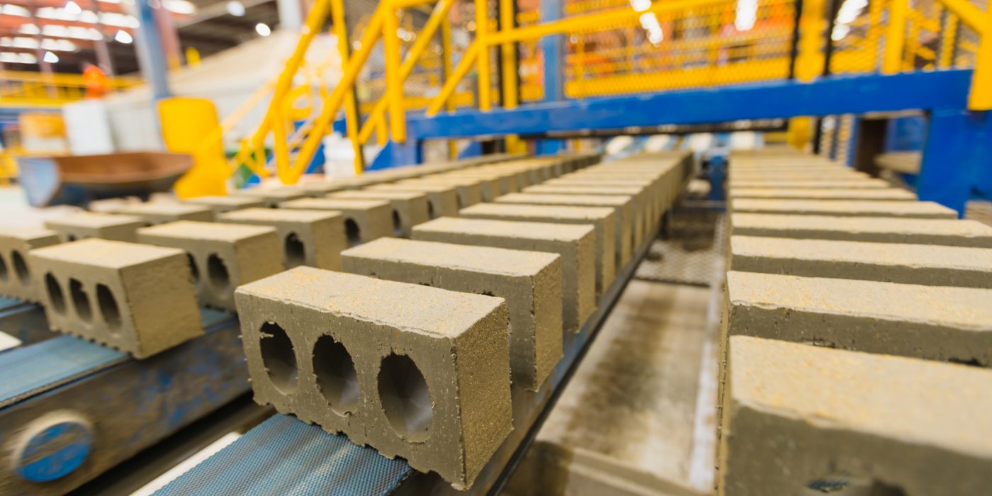 Bricks on a production line in a factory
