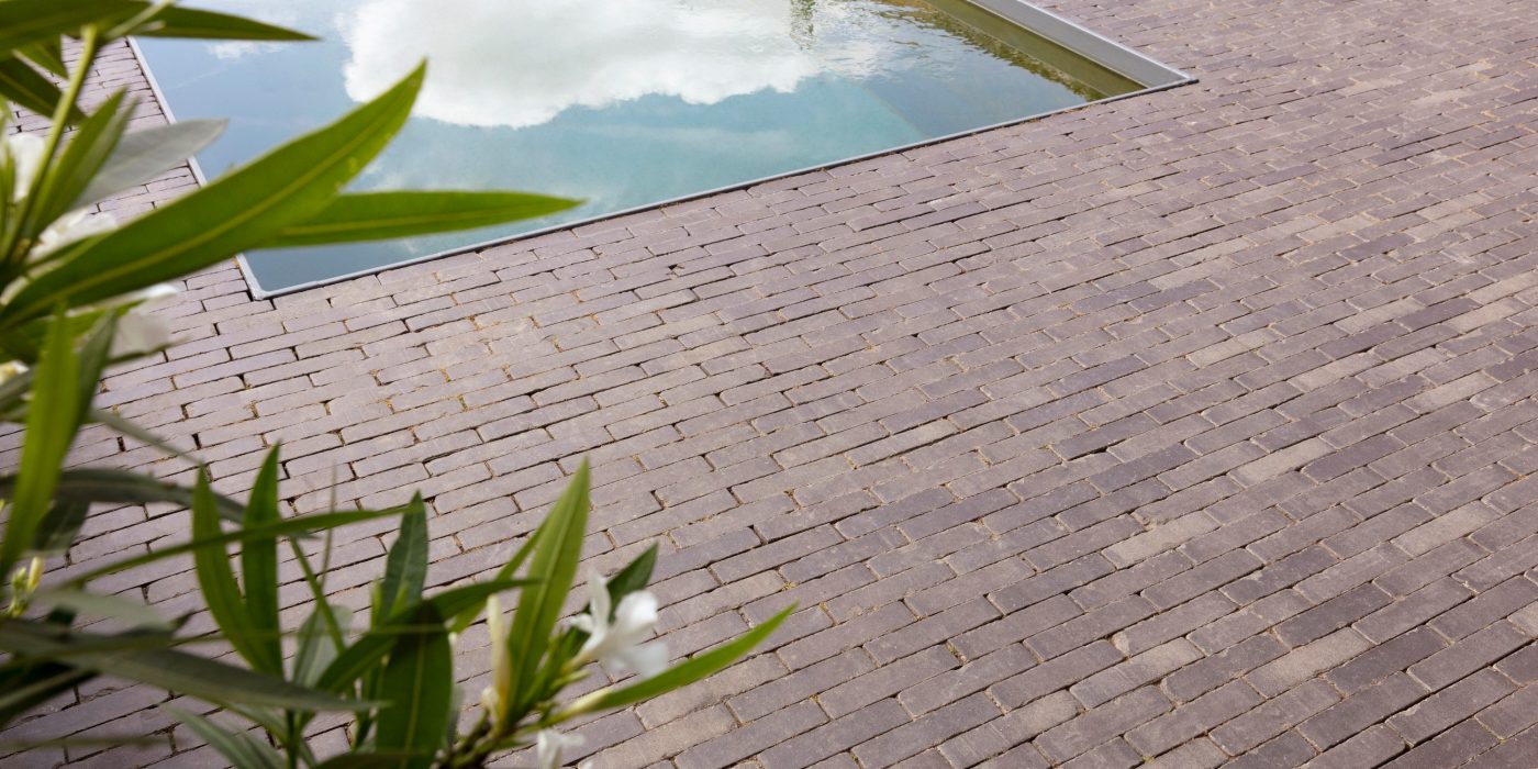 Clay paving and water feature