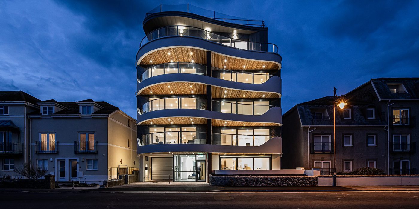 Seaton Beach residential building at night