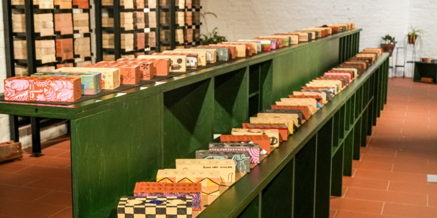 Row of beautifully decorated bricks for competition