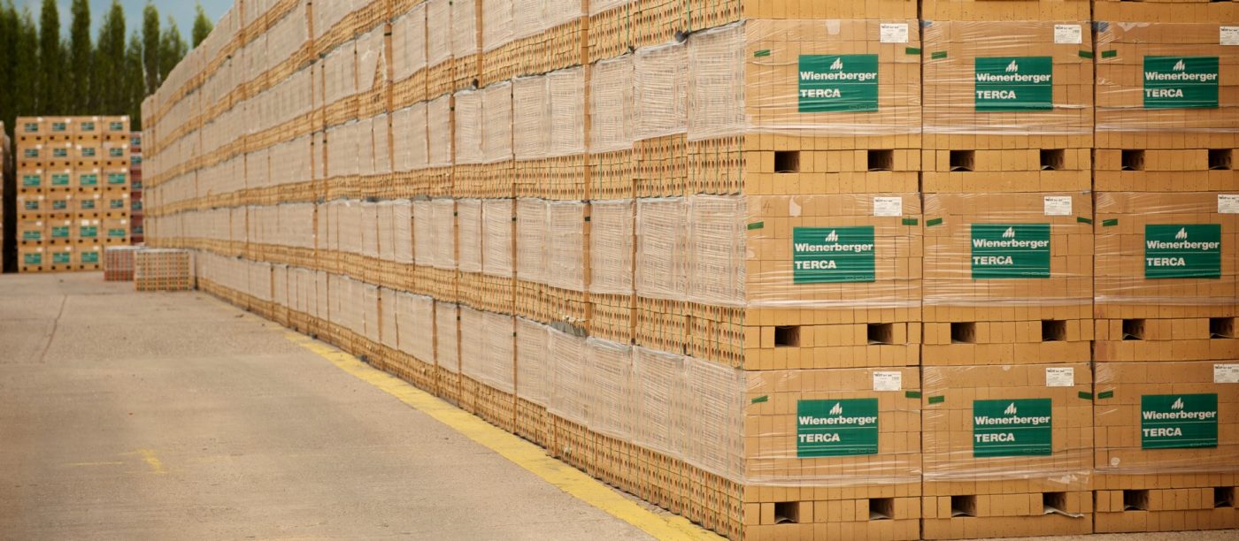 Pallets of Wienerberger branded bricks