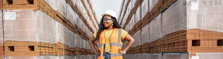 wienerberger employee with pallets of bricks