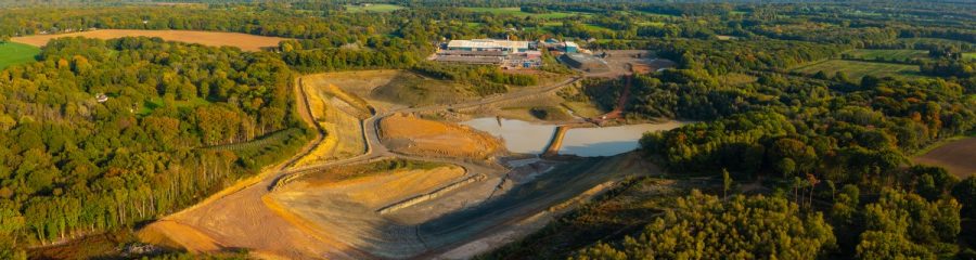 Landscape at Ewhurst factory with clay quarry and woodlands