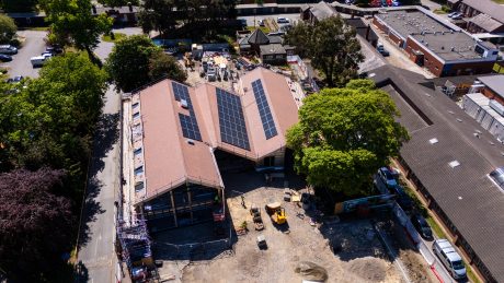 aerial image of the Rob Burrow Centre with solar panels
