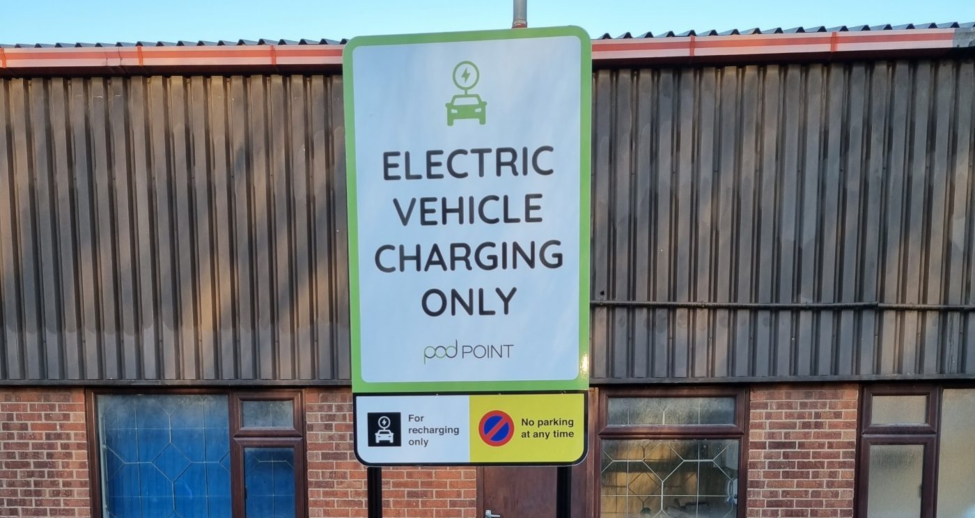 Sign for electric vehicle charging point