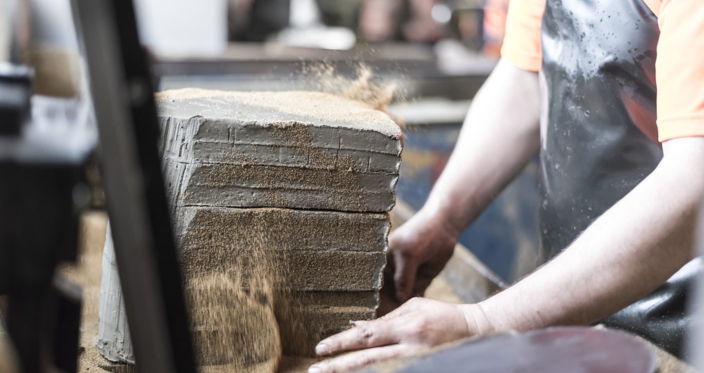 Manual roof tile production at Ewhurst production plant in UK.
