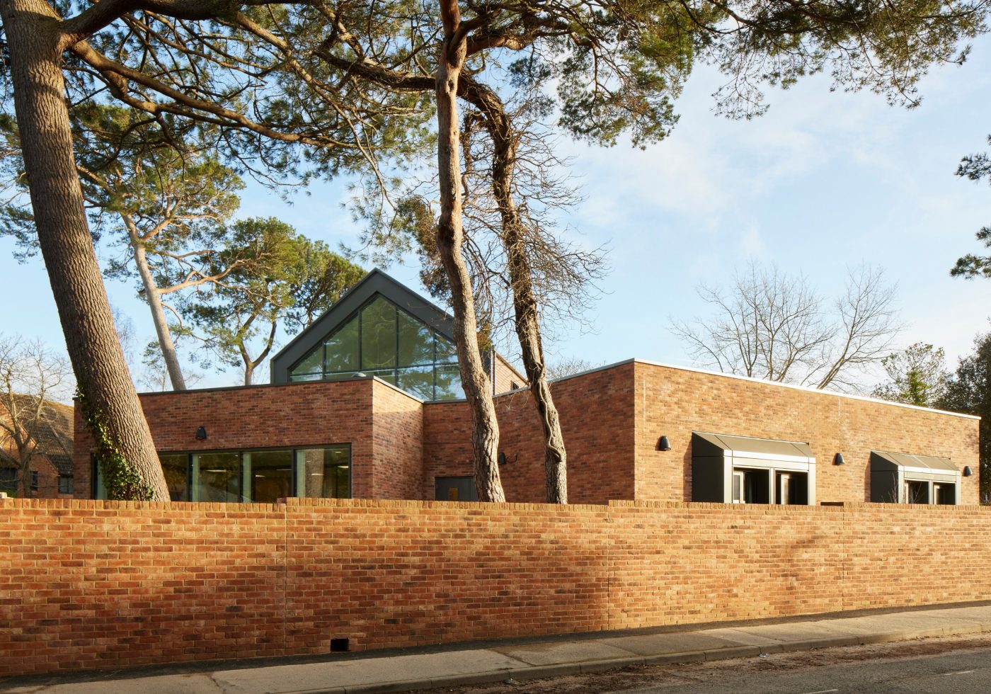 Modern medical building with trees