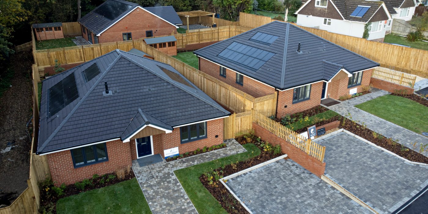 Aerial view of new build house