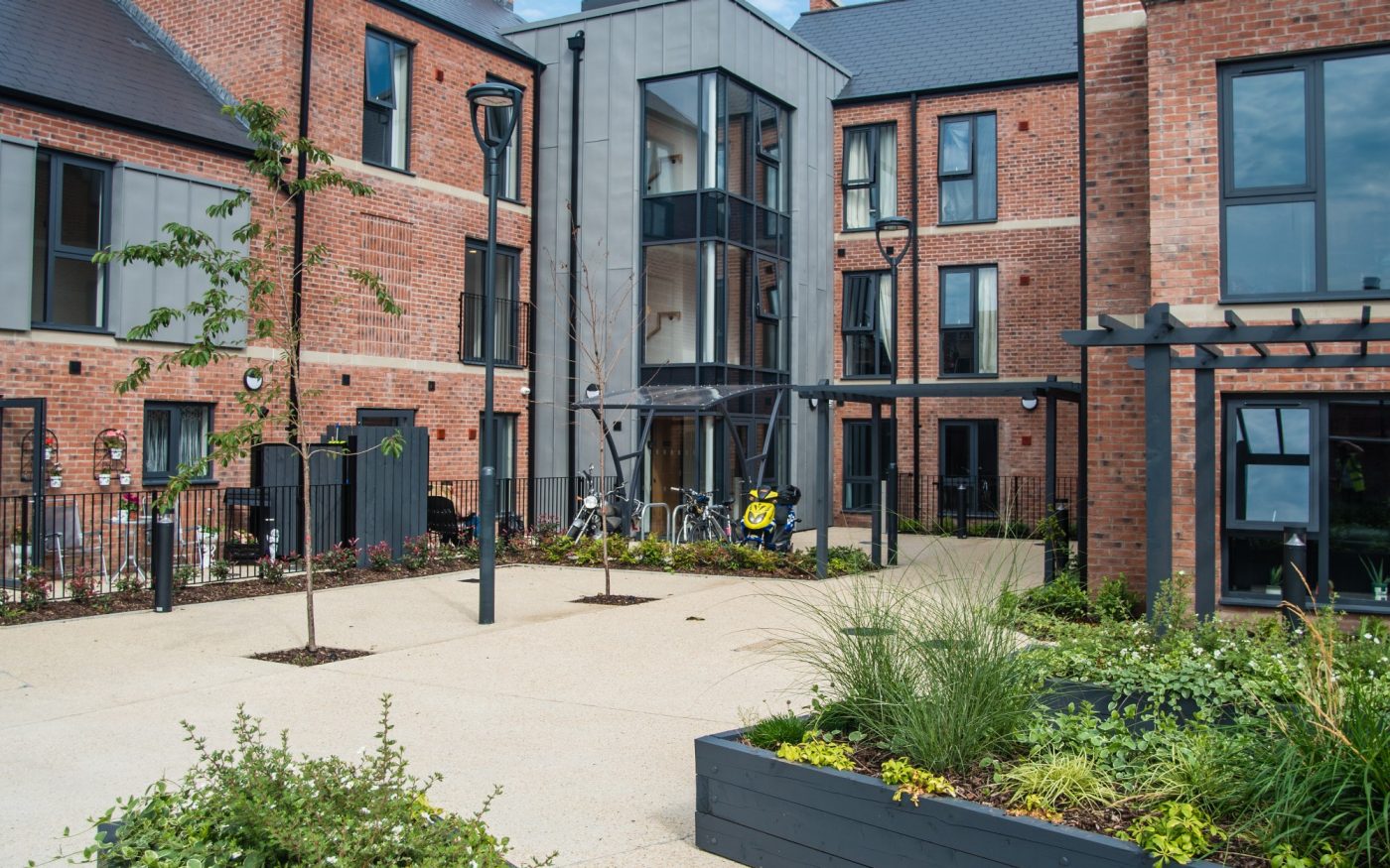 Courtyard area of the three-storey apartment blocks in Belfast