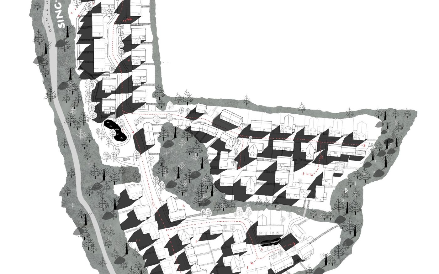 Aerial sketch view of a housing estate