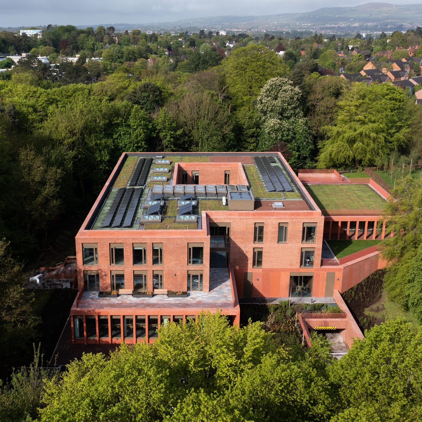 Aerial view of QUB Riddel Hall building