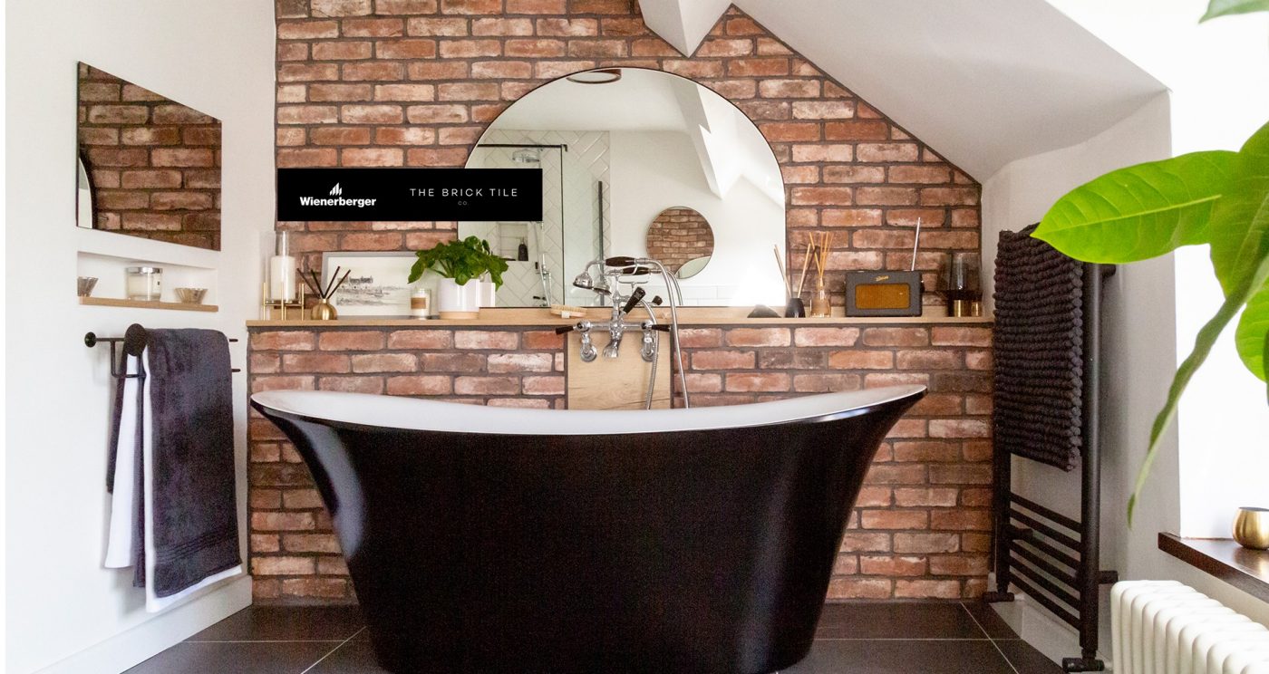 Bathroom with brick slip feature wall