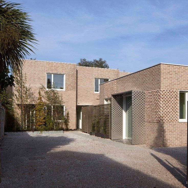 Modern brick house with driveway